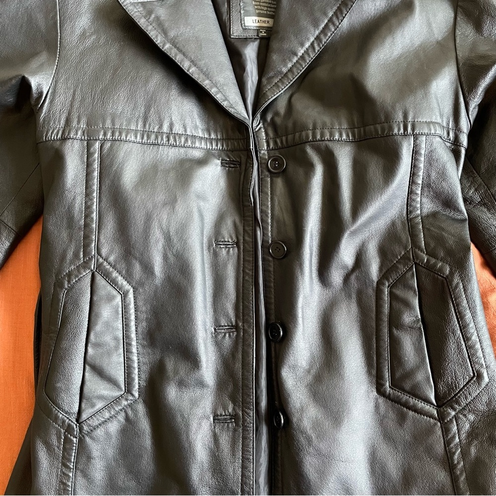 Vintage Sergio Vadducci leather trench coat jacket black, XL - Picture 9 of 13